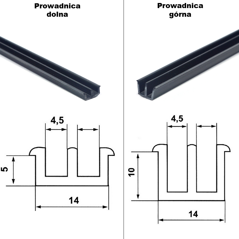 Komplet prowadnic dwutorowych PCV do szyb przesuwnych terrarium